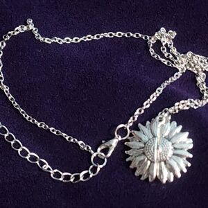 Brand New, Silver Sunflower Pendant, Hidden "You Are My Sunshine"